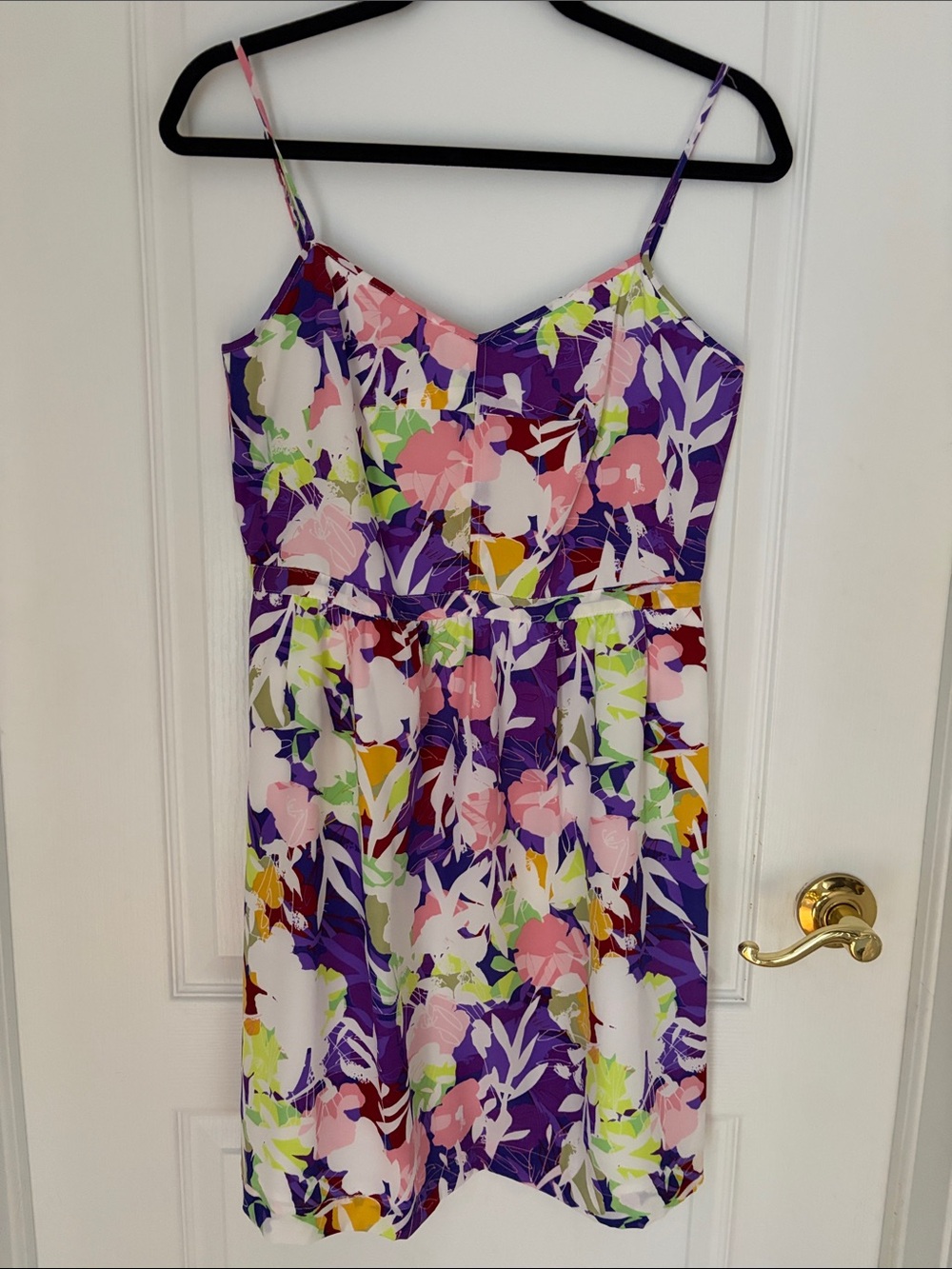 J. Crew Purple Floral Midi Dress with Pink & White Accents